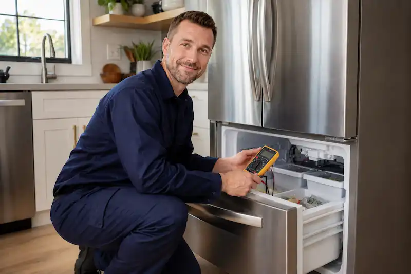 Appliance repair technician at work